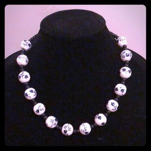 Handmade black and white floral necklace
